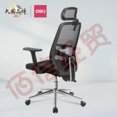 得力 deli 头枕可调电脑椅 人体工学办公椅 舒适转椅 钢制脚 33564S
