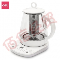 得力（deli）85614养生壶1.5L控制面板触感舒适方便操作办公室小型全自动加厚玻璃养身花 白色 85614