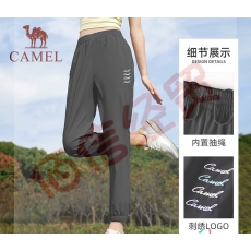 骆驼（CAMEL）速干运动裤男2023春夏透气梭织束脚休闲裤子女 J23BA66009，幻影黑，女 M