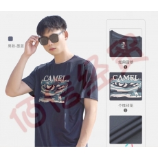 骆驼（CAMEL）运动T恤圆领男款短袖时尚印花舒适休闲打底上衣女款 7C82251001，墨蓝，男 M