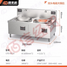 厨丰达 商用电磁炉 电磁灶商用炒灶食堂大功率电磁炉30kw厨房猛火电炒锅饭店凹面电磁炉-100锅*2 380v（其它型号咨询客服）